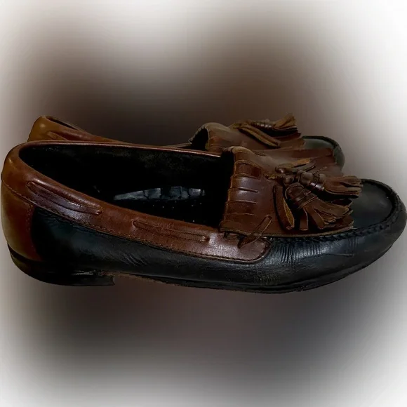 VTG Johnston & Murphy 2 TONE Loafers Dress Shoes Mens Size 11.5 Black Brown GOLF